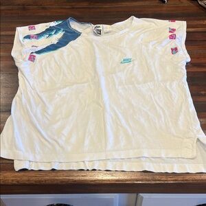 Vintage 90s Nike Challenge Court Short Sleeve Tee with Teal Logo and Pink Accent
